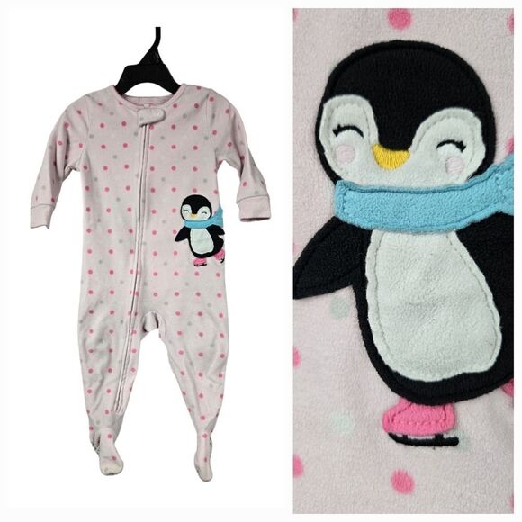 Carter's Baby Girl 12M Sleep & Play Skating Penguin Footie One-Piece Pajama PJs - Picture 1 of 8